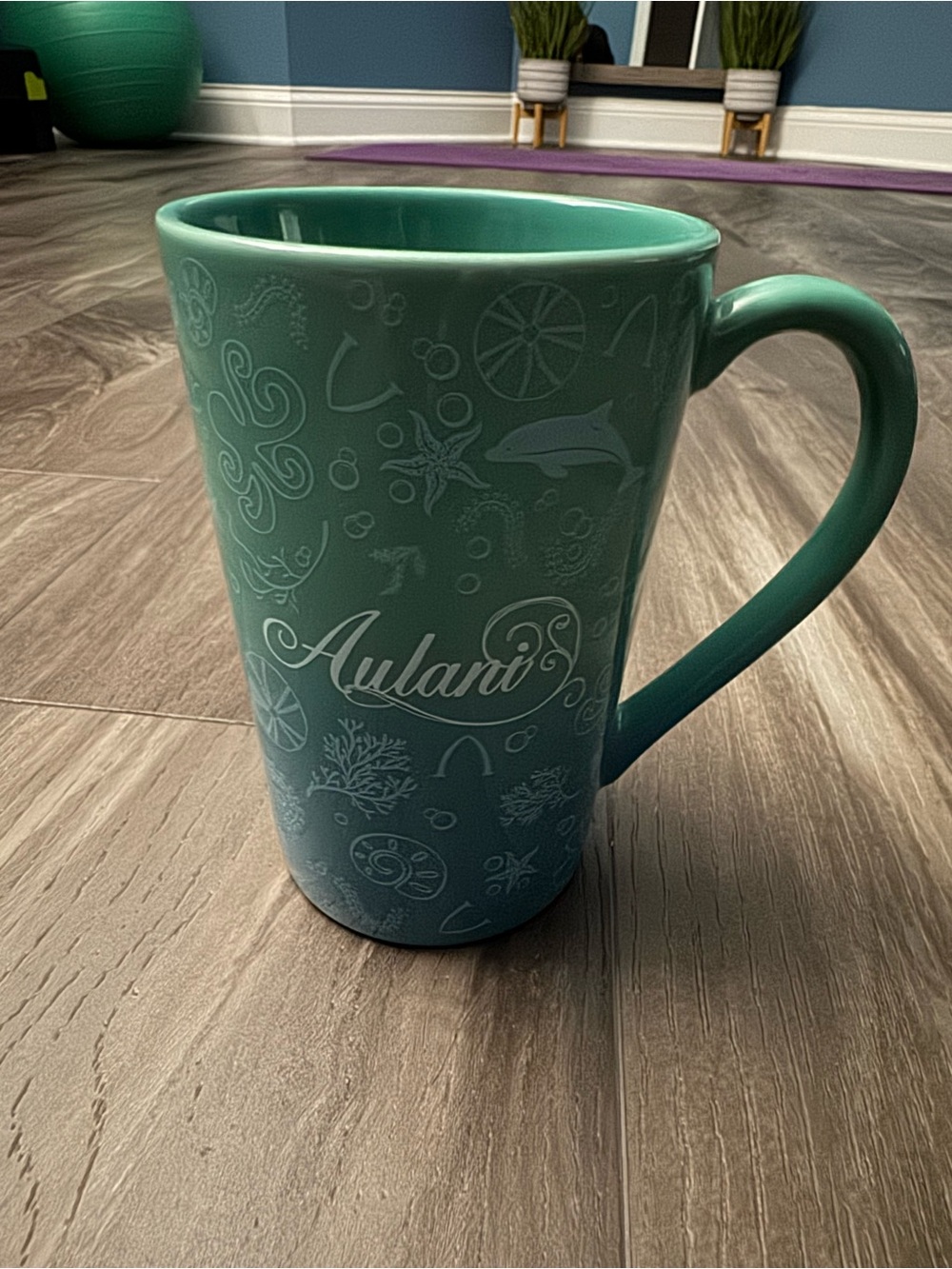 Aulani Disney Resort Coffee Mug Cup Aqua Blue Ocean Hawaii Themed 12 Oz NWOT
